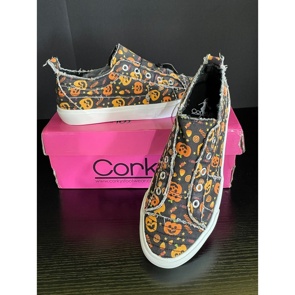 Corky's Babalu Halloween Sneakers Women Size 8 Black Orange Pumpkin New - Picture 2 of 5